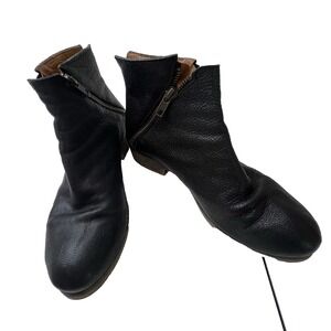 Kanna Black Double Zip Leather Ankle Boots Size 37